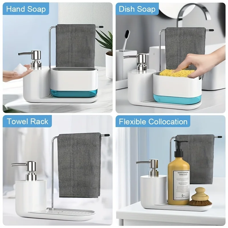 Multi-Functional Hand and Dish Soap Dispenser Set 5-in-1 Organizer Dual Soap Dispensers Sponge and Dishcloth Holders Tray soap dispenser soap dispenser bottle foaming soap dispenser