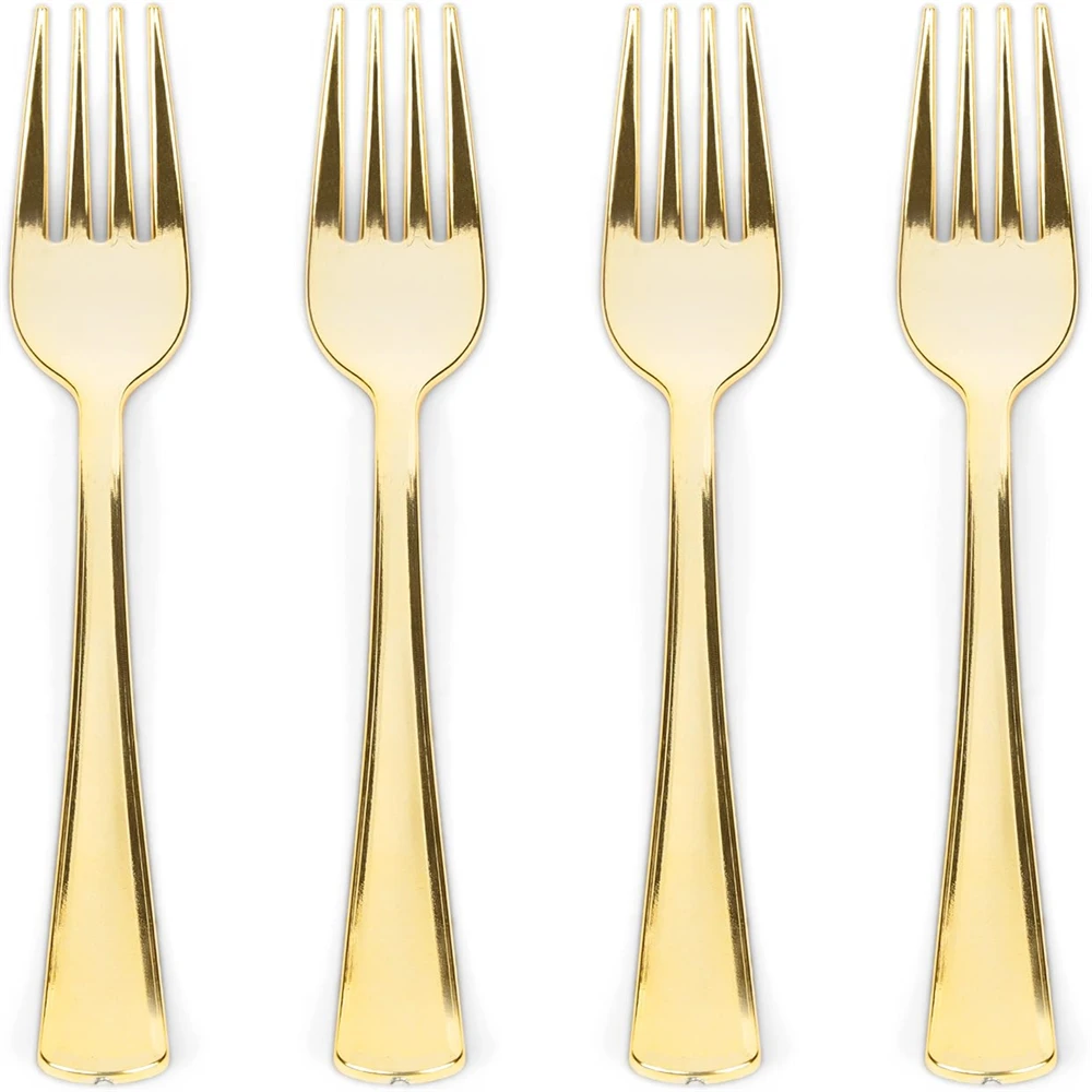 30 PCS Gold Plastic Forks-7.4 Inch Gold Forks Disposable-Plastic Silverware for Dessert Cakes Heavy Duty Cutl party disposable tableware
