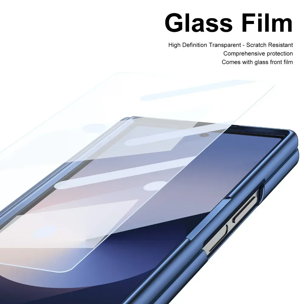 Elegant Leather & Steel Film Phone Case with Hinge Protection – Shockproof Luxury Cover