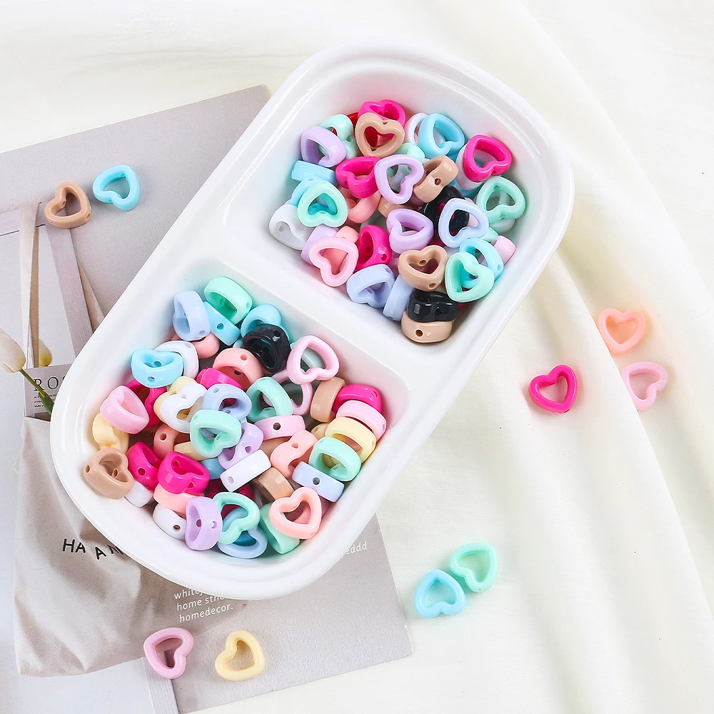 50pcs 아크릴 색상 혼합 심장 모양 스트레이트 홀 루즈 비즈 수제 목걸이 팔찌..
