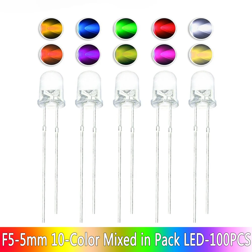 Led Difuso 3mm Y 5mm Rojo Verde Amarillo Blanco Azul X 100 Unidades GENERICO