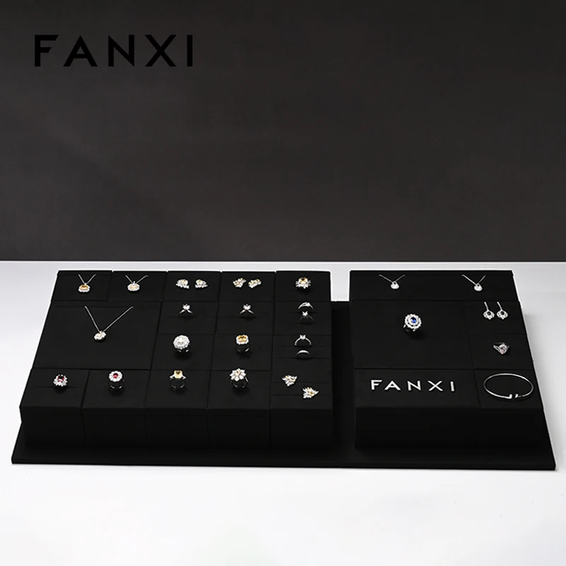 Black microfiber high-end jewelry display rack necklace ring earrings jewelry display counter jewelry display props