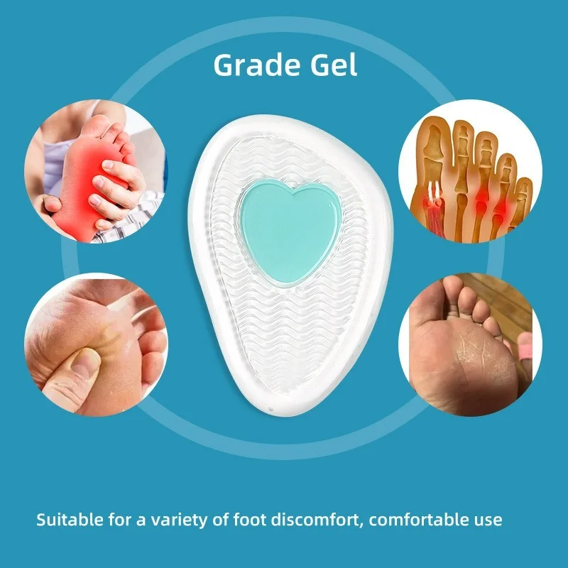 Insoles Forefoot Pads Gel Silicone Shoe Pad Cushion High Heel Invisible Inserts Cushion Orthotic Insoles Anti-Slip 1pair