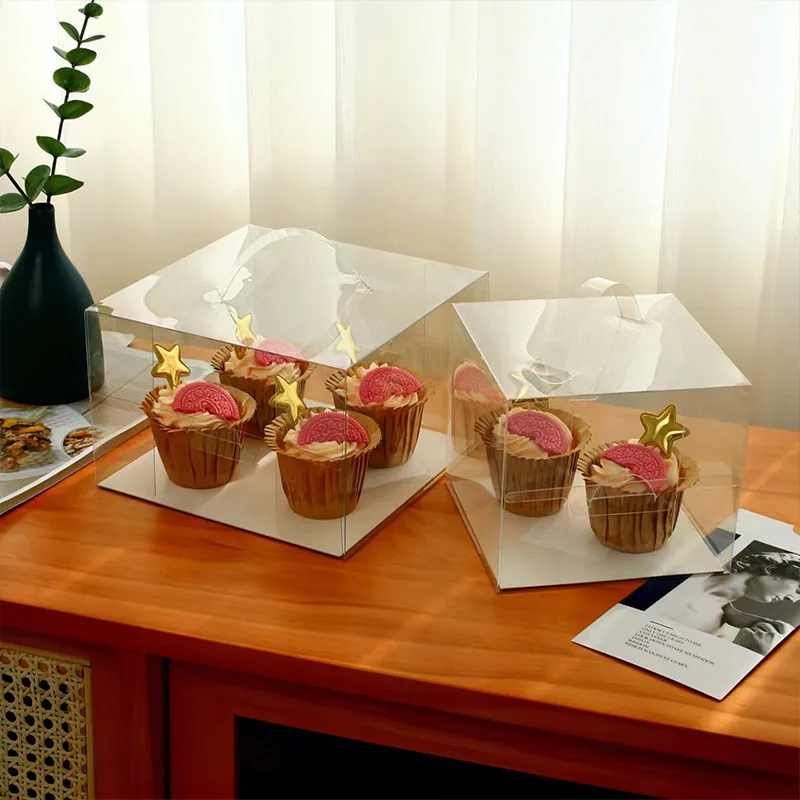 Transparent Cake Packing Boxes with Handle, High-Capacity Clear Cupcake Pastry Gift Wra... - SKU TCPB0827 - UGI Packaging