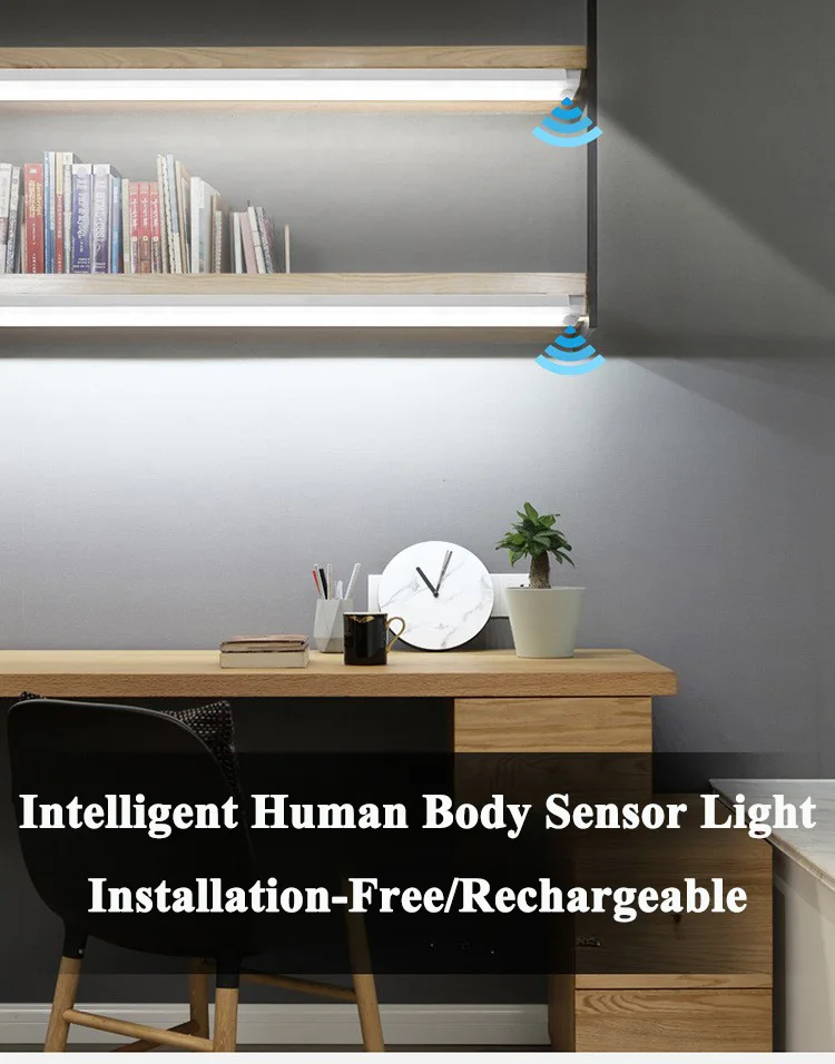 PIR Motion Sensor LED Cabinet Light 10CM/20CM/30CM/50CM USB Rechargeable 3000K/6000K LED Under Magnetic Night Led Night Sensor