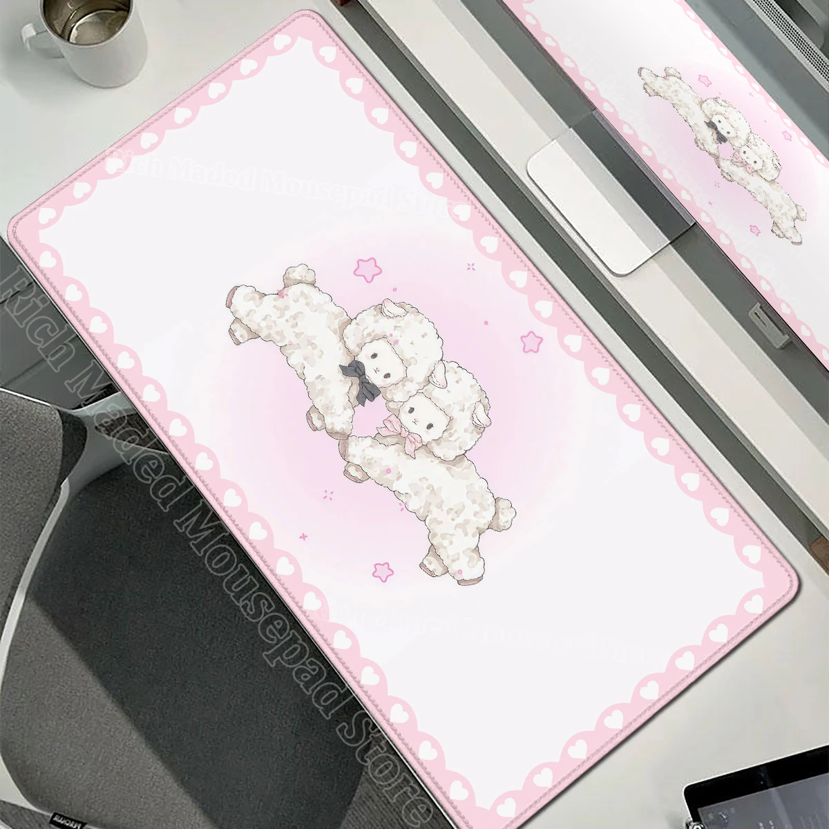 Pink Rabbit XXL Cute Love Gaming Mouse Pad - Non-Slip Soft Surface Desk Mat for Home and Office Decor