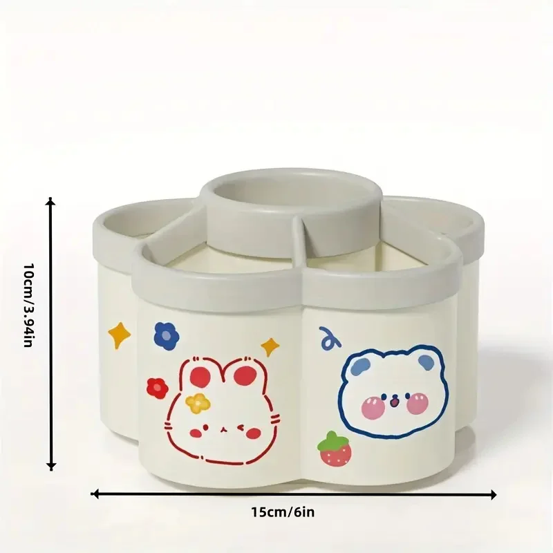 Pen Holder Desktop Storage Box Cartoon Fire Wheel 360 Degree Rotating Large Capacity Office Stationery Organizer