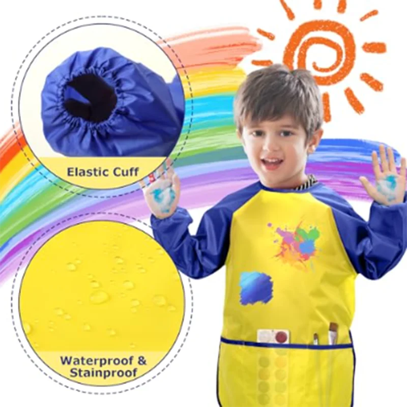 방수 어린이 그림 앞치마 긴 소매 드레스형 보호복 급 스목 남아&여아 그림 작업 베이킹 앞치마
