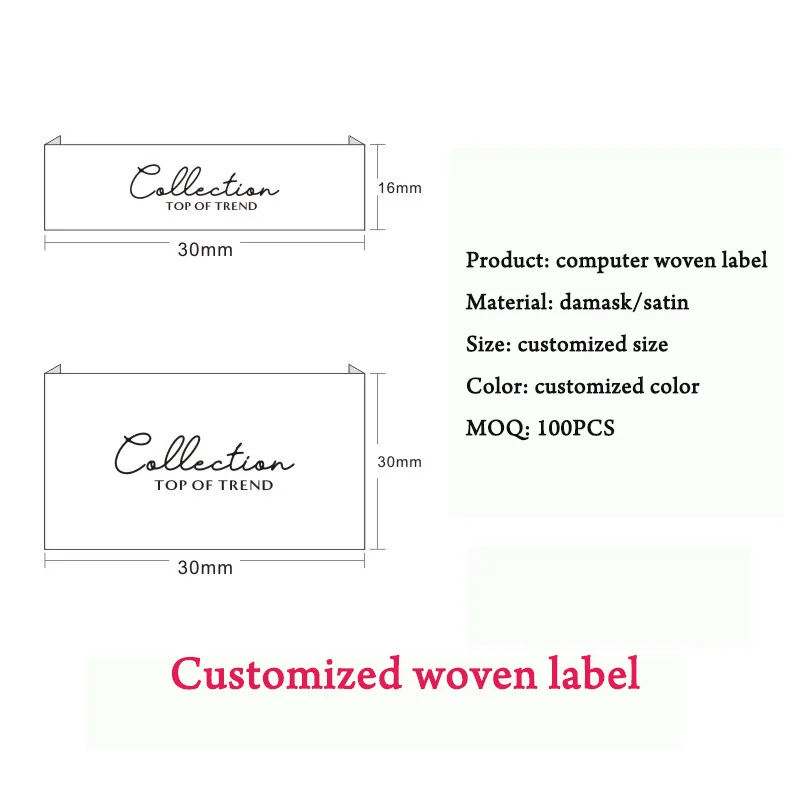 18 55 65mm Computer Woven Label Garment Woven Tags Custom Shirt Main Label Back Neck Labels Garment Embroidery Tags MOQ 200pcs