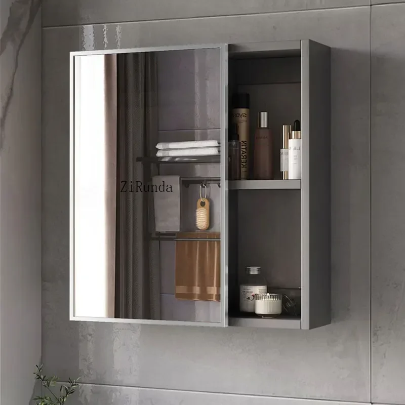 Nordic Style Wood Bathroom Cabinets Simple Armoire Shelves Storage Mirror Cabinets Toiletries Home Furniture Armoire Miroir FYBC
