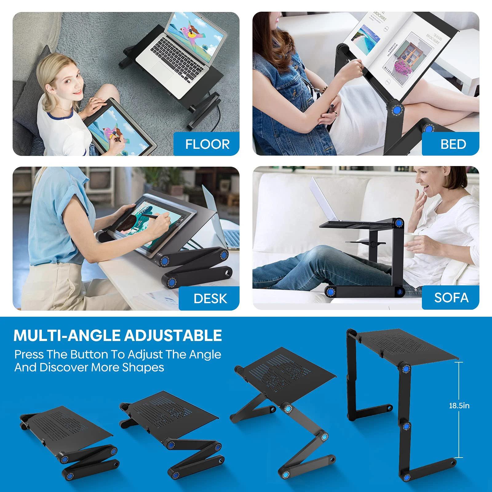 Laptop Table Stand and Lap Desk Adjustable Riser Portable with Mouse Pad Aluminum Laptop Cooling Holder desk for bed desktop laptop stand
