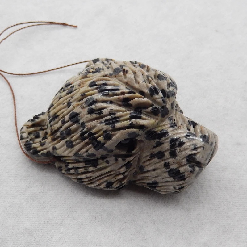 New Semiprecious Natural Stone Dalmatian Jasper Carved Bear Pendant Bead Fashion Jewelry Necklace Accessories 59x49x33mm 103g