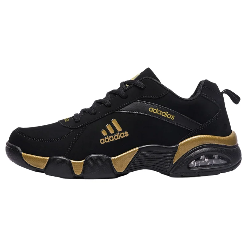 Trendy Men's Running Shoes Casual Sporty Black Cowhide Leather Upgraded PU Sole Comfortable All-Season Low Top Lace-Up Sneakers 6