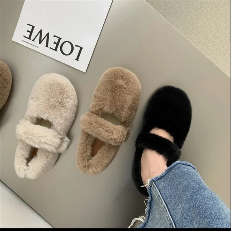 Mary Jane's plush shoes are worn with soft soles on the outside and pushed with one foot