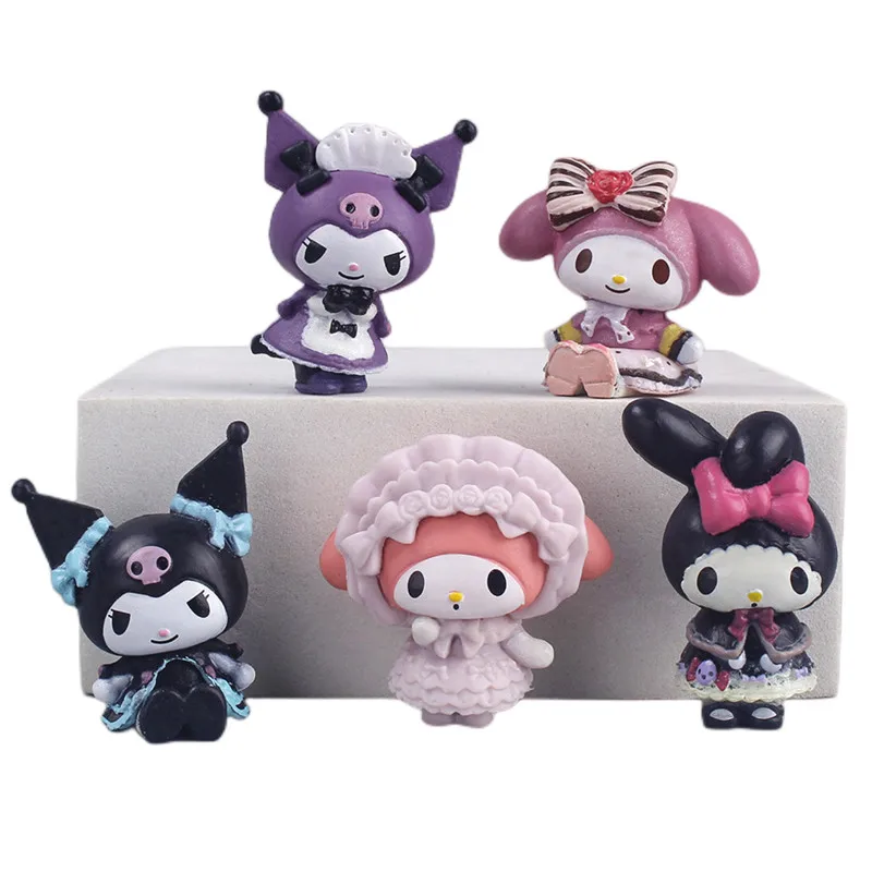 thumbnail image 1 of Juego de 5 minifiguras de Sanrio de 3 cm, Hello Kitty, Kuromi, modelo de decoración para tartas, juguete de escritorio, decoración para coche, 1 of 5