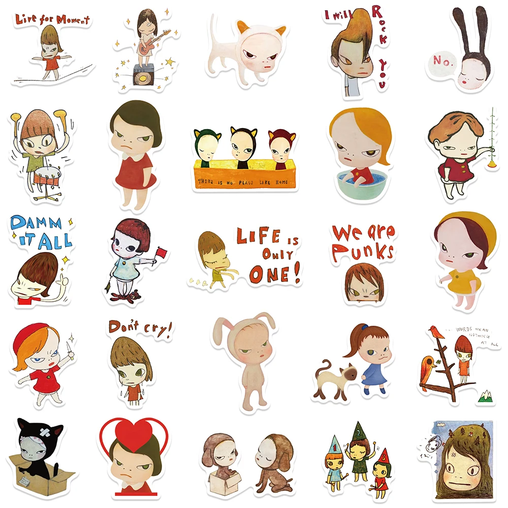 50pcs Japanese Designer Yoshitomo Nara Stickers Decals For Phone Laptop Suitcase Notebook Skateboard Waterproof Stickers 5