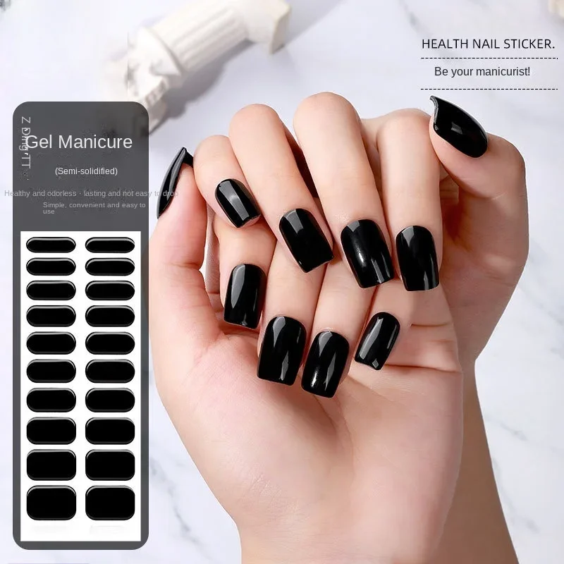 

20Stickers Black Gel Nail Stickers Phototherapy Stickers Nail SolidColor Semi-curing Lamp Baking Light Illumination Nail Sticker