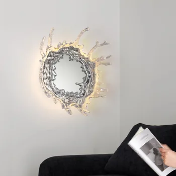 Lampada da parete a specchio artistico di design Decorazione del corridoio per soggiorno Camera da letto Specchio da toeletta con spruzzo d'acqua Illuminazione da parete Lampada Luminaria 1