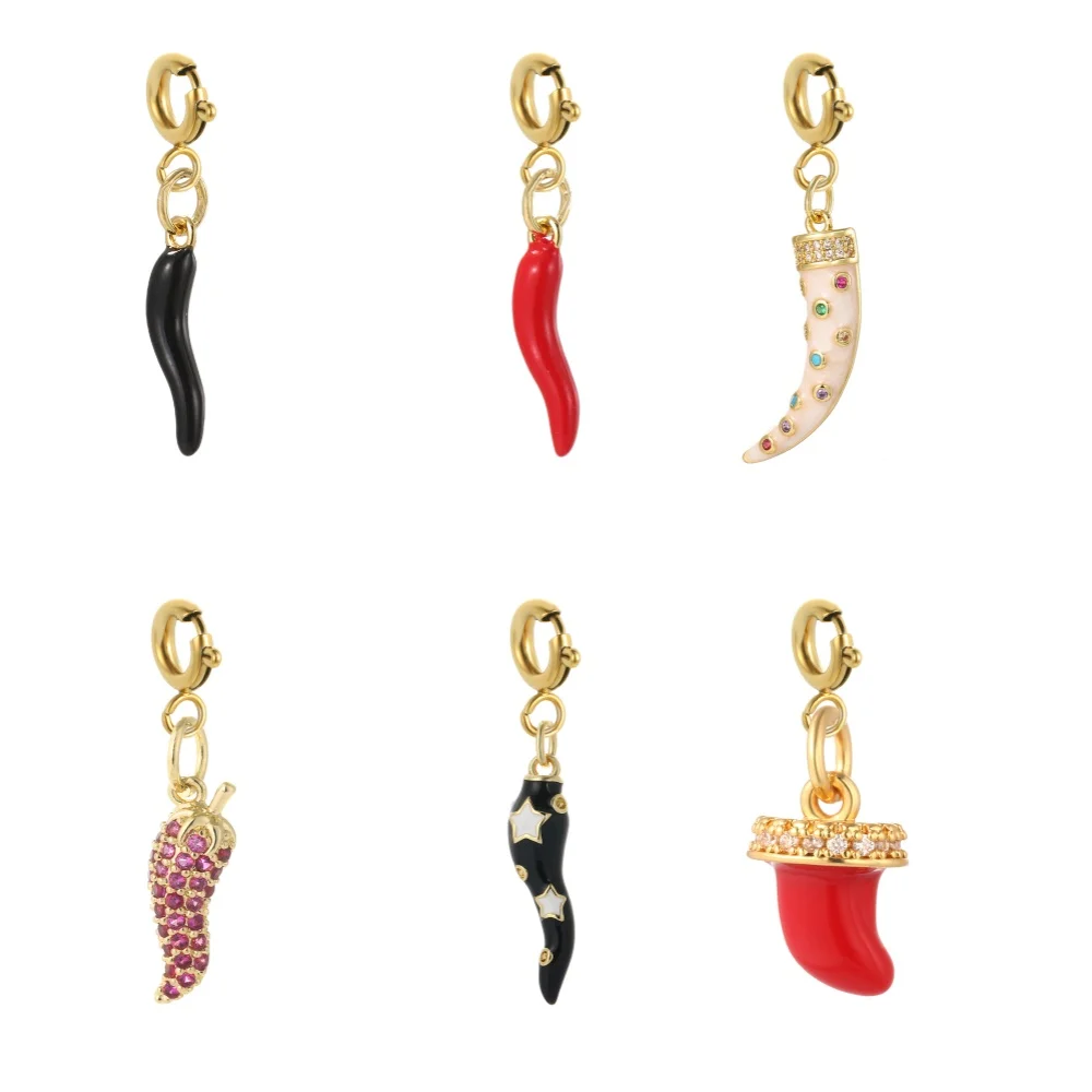 3 Stück Edelstahl-Federschnalle, böhmische süße Emaille, bunte Chili-Charms, goldener Anhänger, DIY-Halskette, Schlüsselanhänger-Zubehör – Detail 10