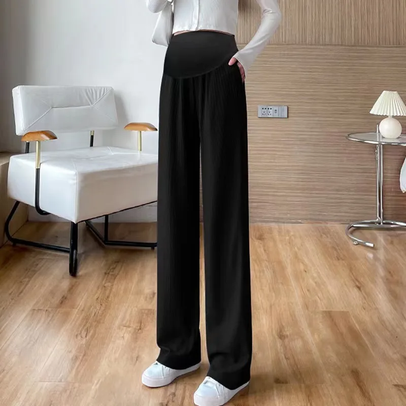 Summer Pregnant Women Ice Silk Wide Leg Loose Pleated Nine Points Pants maternity pants