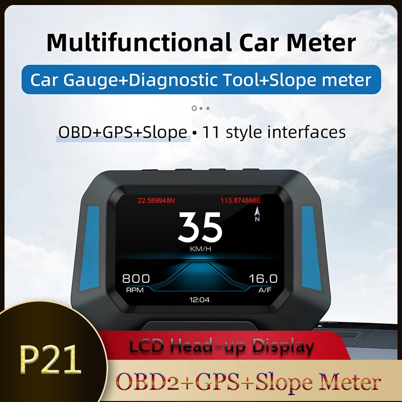 Universal Head-Up-Display (HUD) Auto – OBD2 & GPS Dual-Modus mit Neigungsmesser, Geschwindigkeitswarnung & Müdigkeitsalarm – Mehrsprachig, km/h/mph umschaltbar