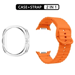Enhanced Silicone Sport Band with Hollow Case - Premium Accessories Bracelet - Galaxy watch 8 44mm (Case - orange strap)