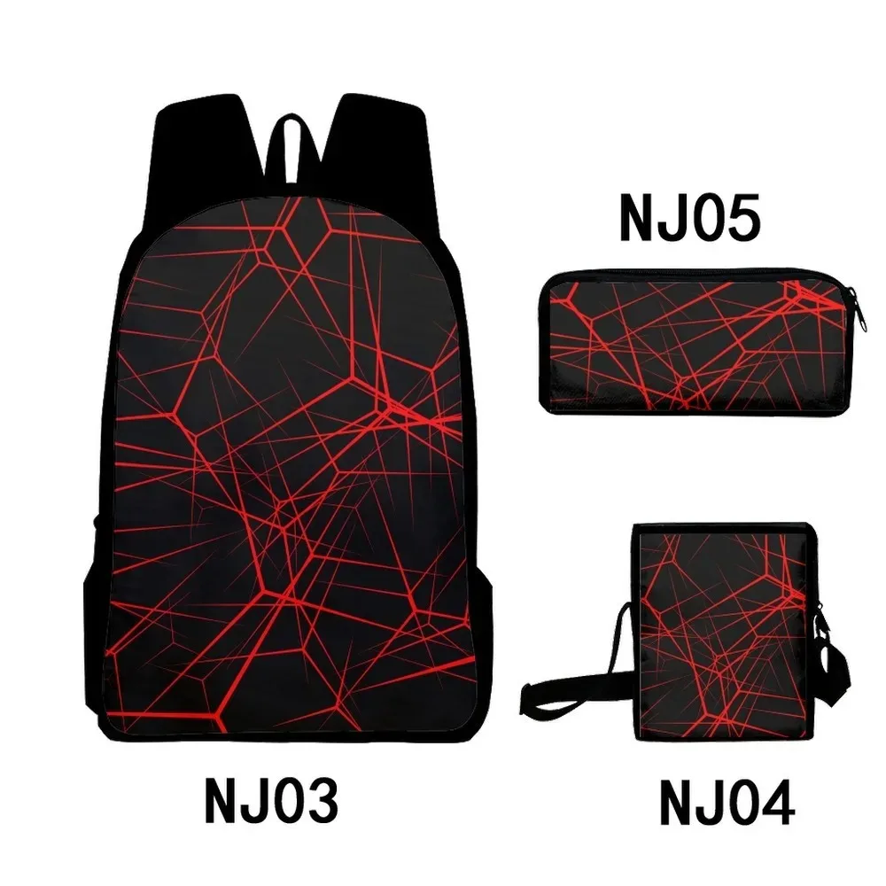 Harajuku 3d print school backpack with creative line patterns,3pcs/set,laptop bag,shoulder bag,case