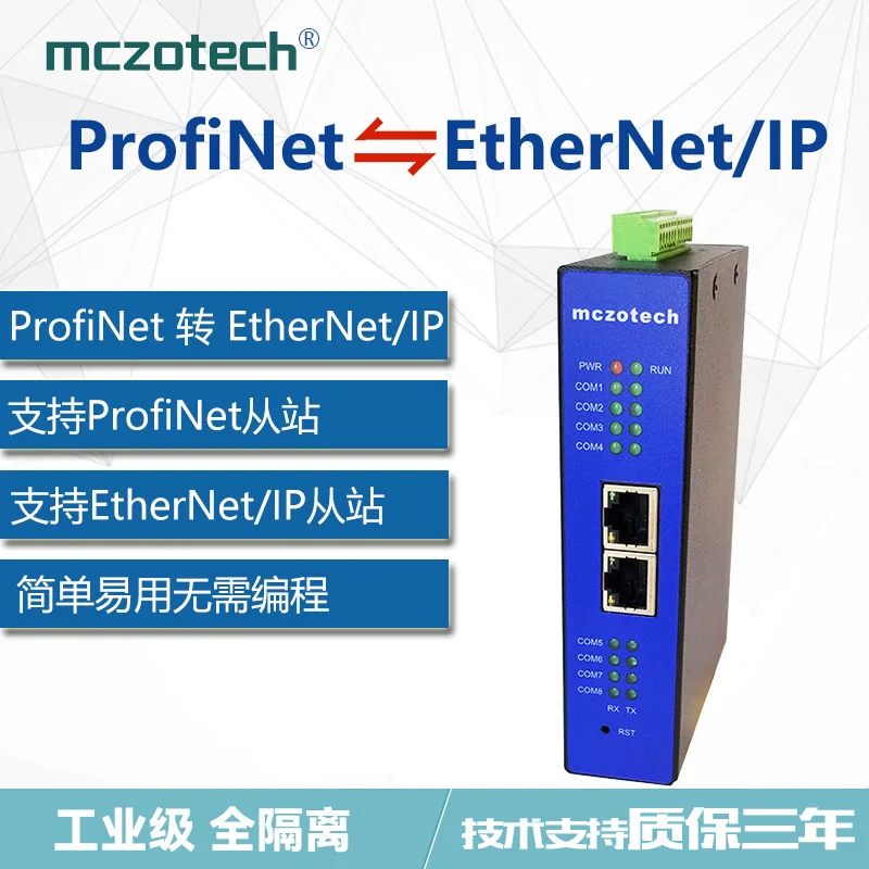 

Конвертер ведомого протокола PROFINET в EtherNet/IP-Slave поддерживает двунаправленную коммуникацию преобразования