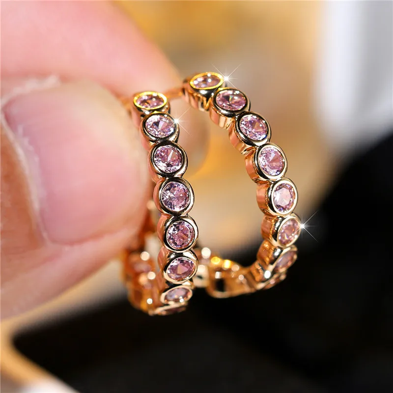 Luxury Female Small Black Round Earrings Charm Yellow Gold ColorTrendy Zircon Stone Wedding Jewelry