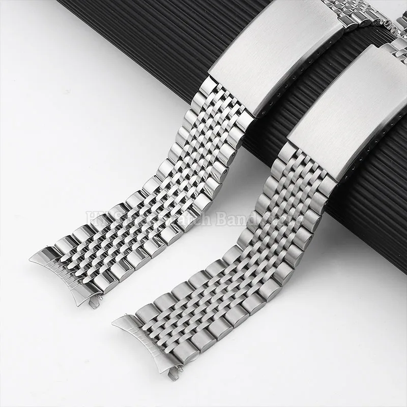 Elegant Stainless Steel Curved Flat End Watch Band - Polished Matte Finish