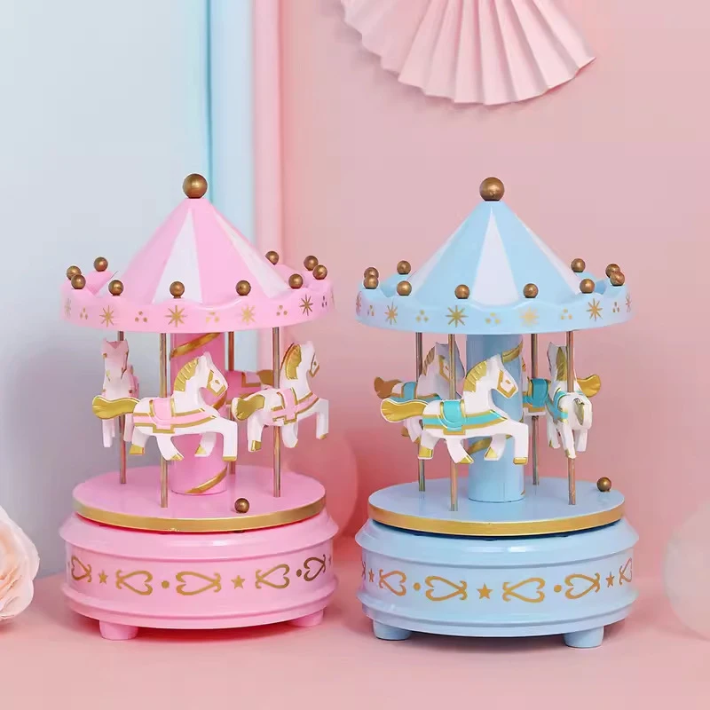 1pc carousel music box 4 horses rotate romantic handwork toy gift