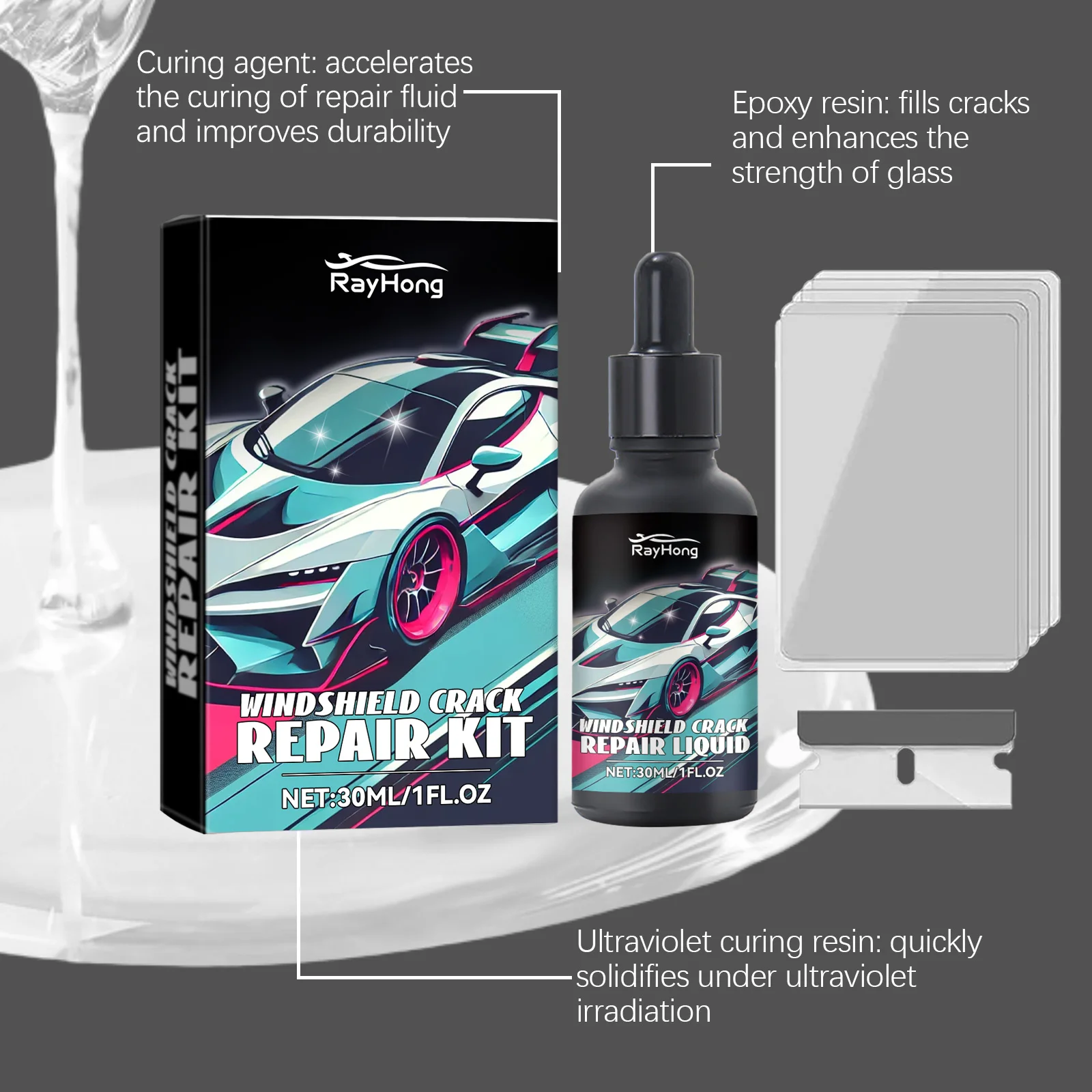 1/3Set Cracked Glass Scratch Repair Kit Vehicle Windscreen Nano Fluid Filler Quick Fix Windscreen Scratch Restore Fluid For Glas 5