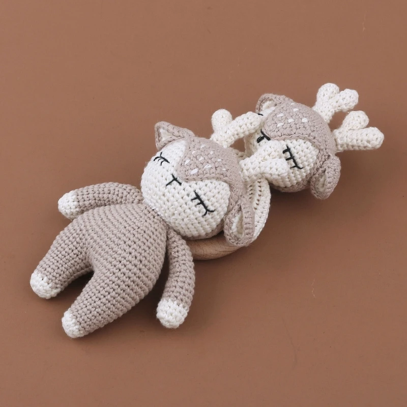 

HUYU Hand Made Baby Toy Cotton Crochet Deer Stuffed Animal Super Soft Machine Washable Knit Toy for Infants