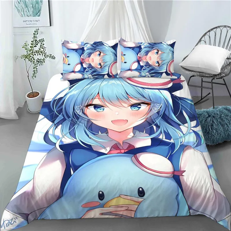 

Anime Girl Cirno Touhou Bedding Set Duvet Cover Bedclothes 180X220CM Comforter Cover With Pillowcase For Kids Home 0524