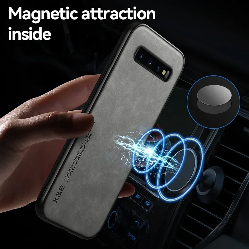 Phone Case Case For Samsung S10 S9 Plus Note 10 Plus A56 A36 A26 A16 A55 A35 A15 Luxury Leather Cover Metal Plate Support Car Hold