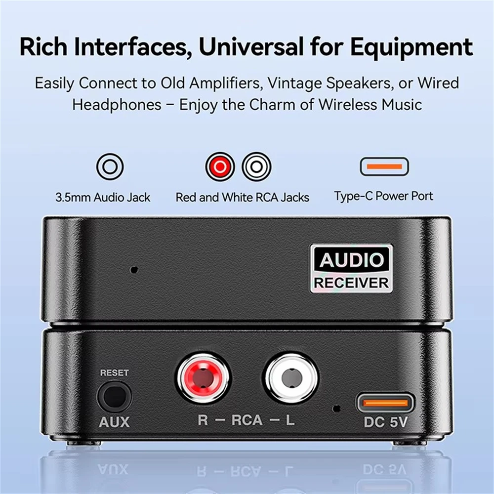 블루투스 6.0 수신기 3.5mm AUX 잭 RCA 무선 어댑터 내장 마이크 홈 스피커/앰프용 스테레오 음악 무선 어댑터