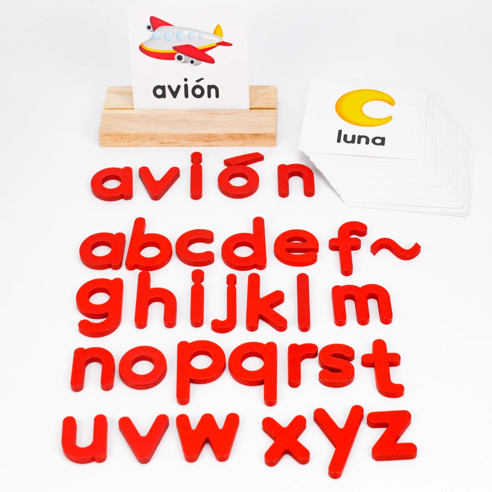 Kids Wooden Spelling Spanish Word Puzzles Games Educational Toy for Children Spanish Alphabet Cards Letter Learning Blocks Toys 3