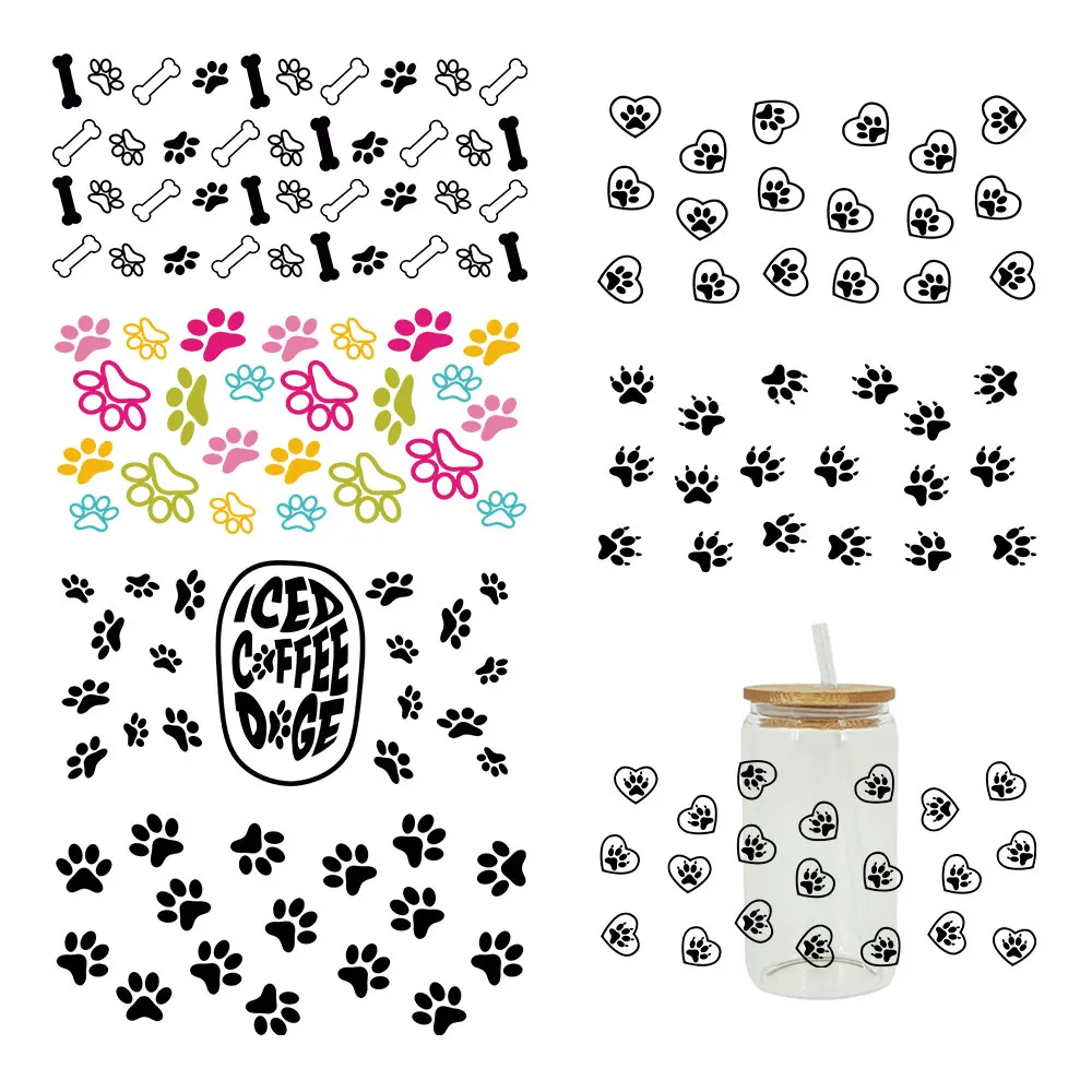 3D UV DTF Transfers Stickers 16oz Cup Wraps Animal Paw Printed For DIY Glass Ceramic Metal Leather Etc Material Surface D380