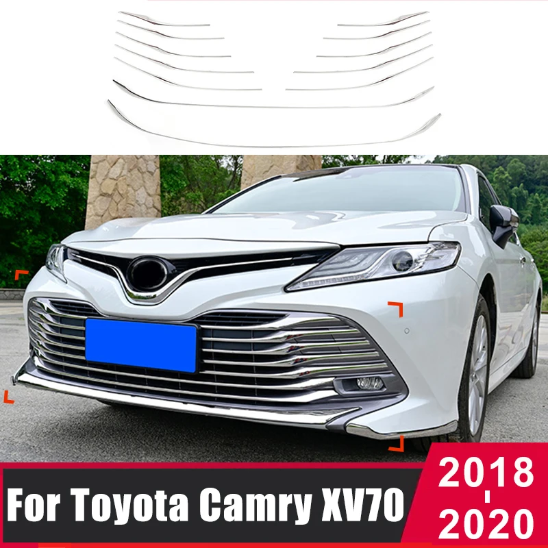 

Stainless Steel Front Grill Grille Decorative Cover Trim Strips For Toyota Camry XV70 LE XLE Hybrid 2018 2019 2020 Accessories