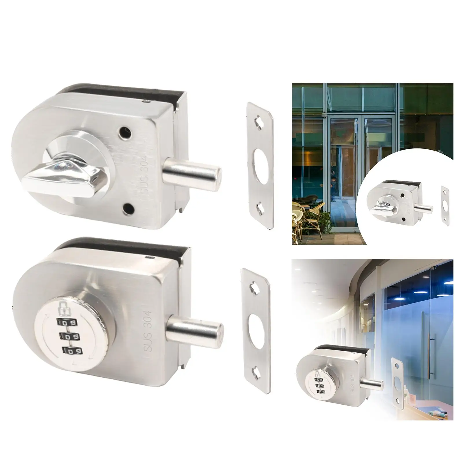 Frameless Glass Door Lock Gate Latch Fits 10-12mm Thickness Glass Bolt Ground Latch Push Sliding Door Lock for Home Shops