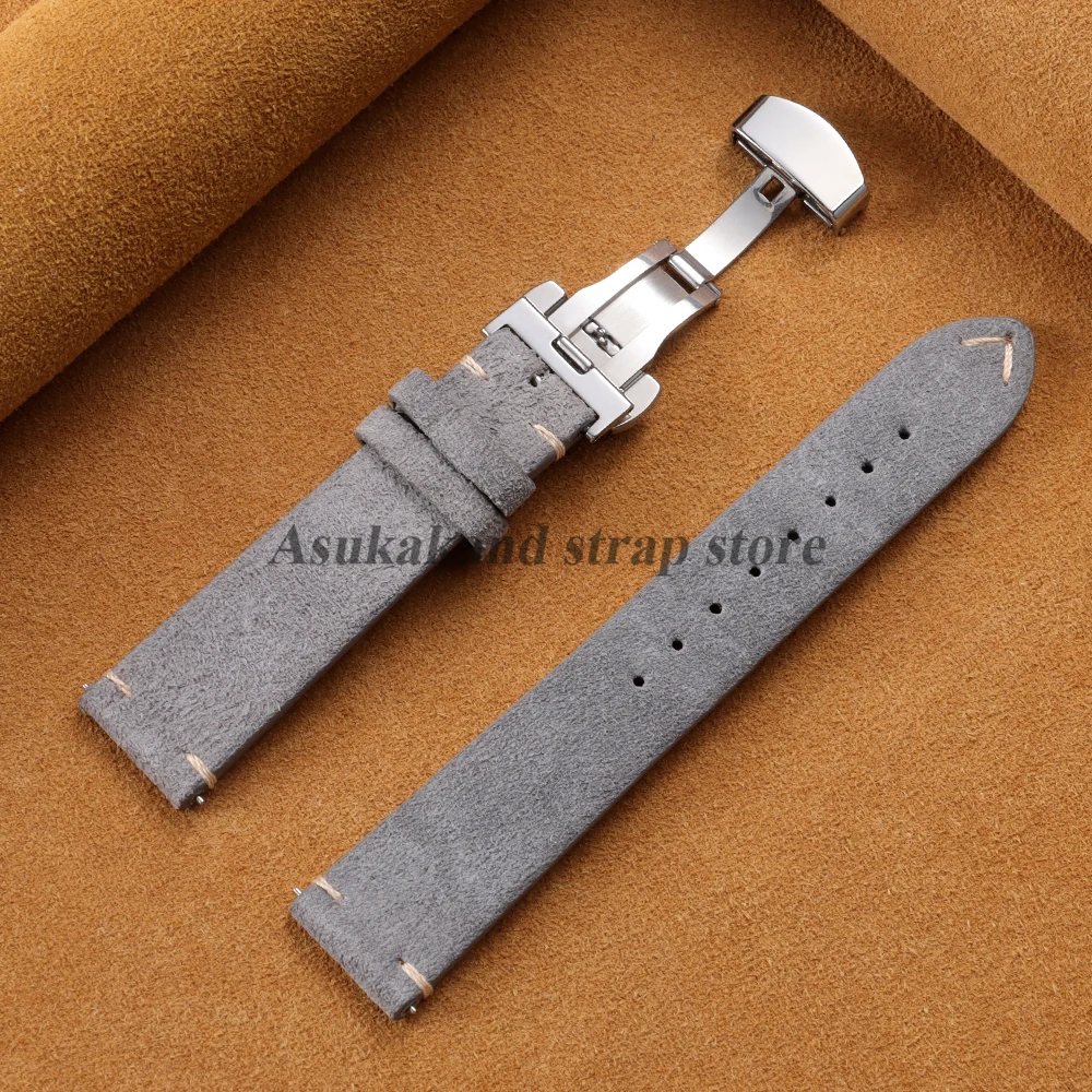 Quick Release Suede Calfskin Watch Strap with Butterfly Buckle