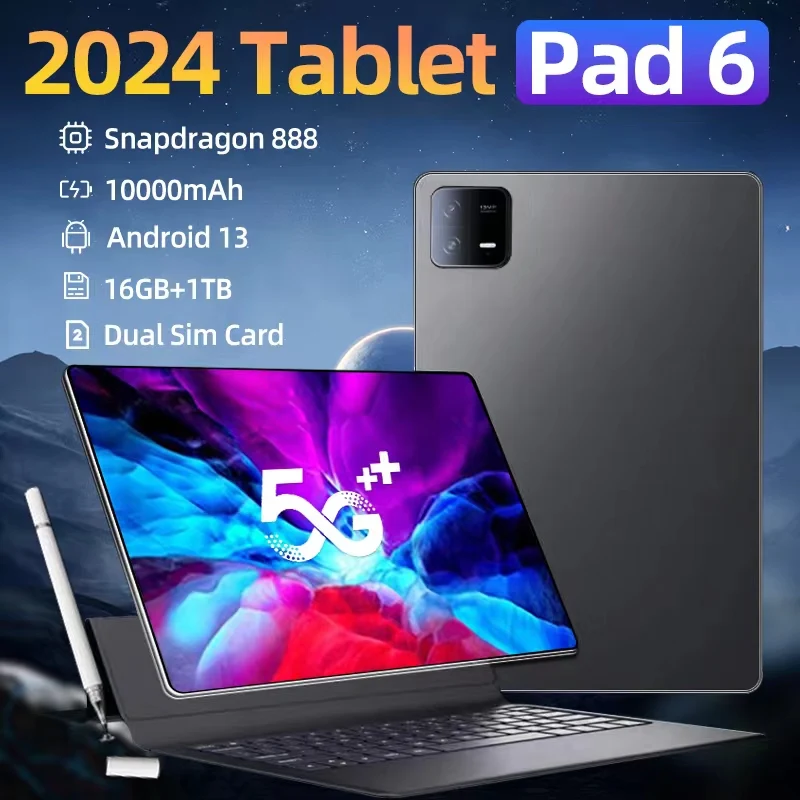 Tablette Android 13 Pad 6 Pro, Snapdragon 2024, 888 mAh, 11 