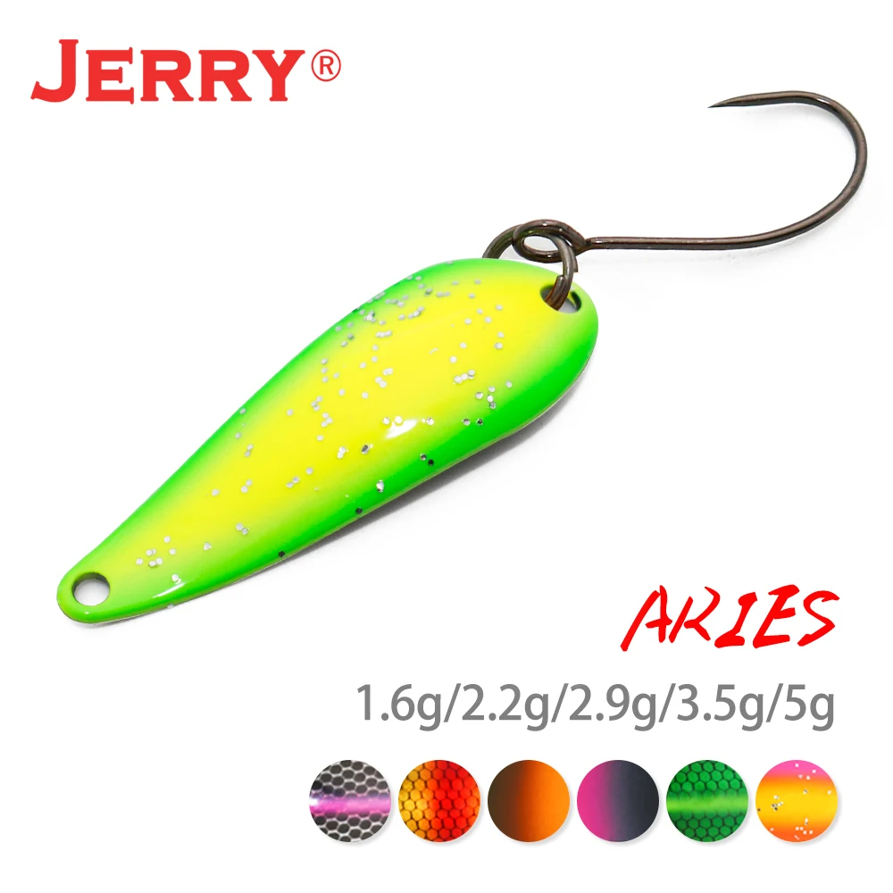 Jerry ARIES Light Trout Spoons Area UV Colors Spinning Fishing Glitters Baubles Lures Spinner Bait jerry 2 5g high quality trout lures mini brass fishing spoons freshwater bait spinner bait pesca flowers baubles single hooks