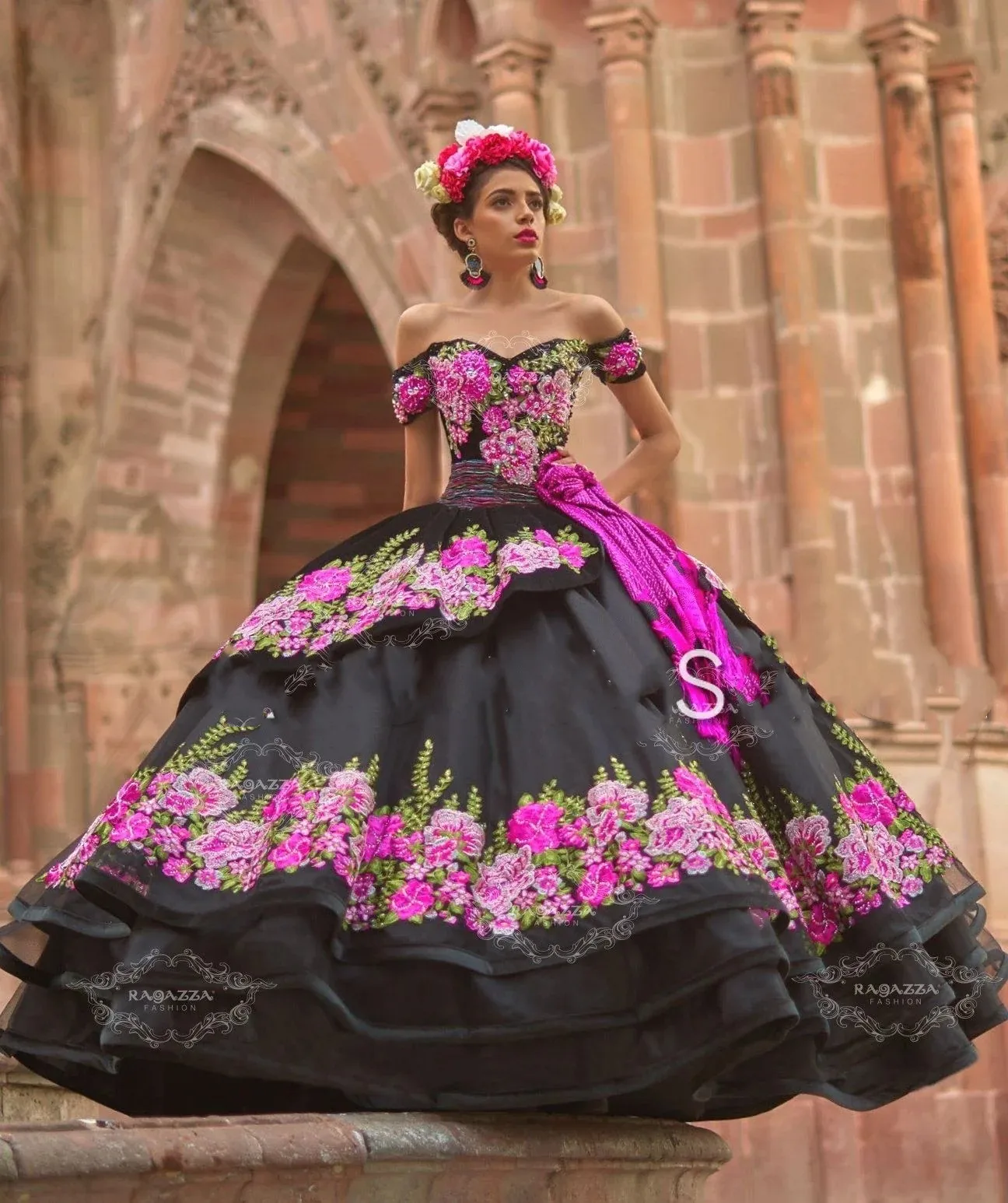 Black-Charro-Quinceanera-Dresses-Ball-Gown-Off-The-Shoulder-Tulle ...