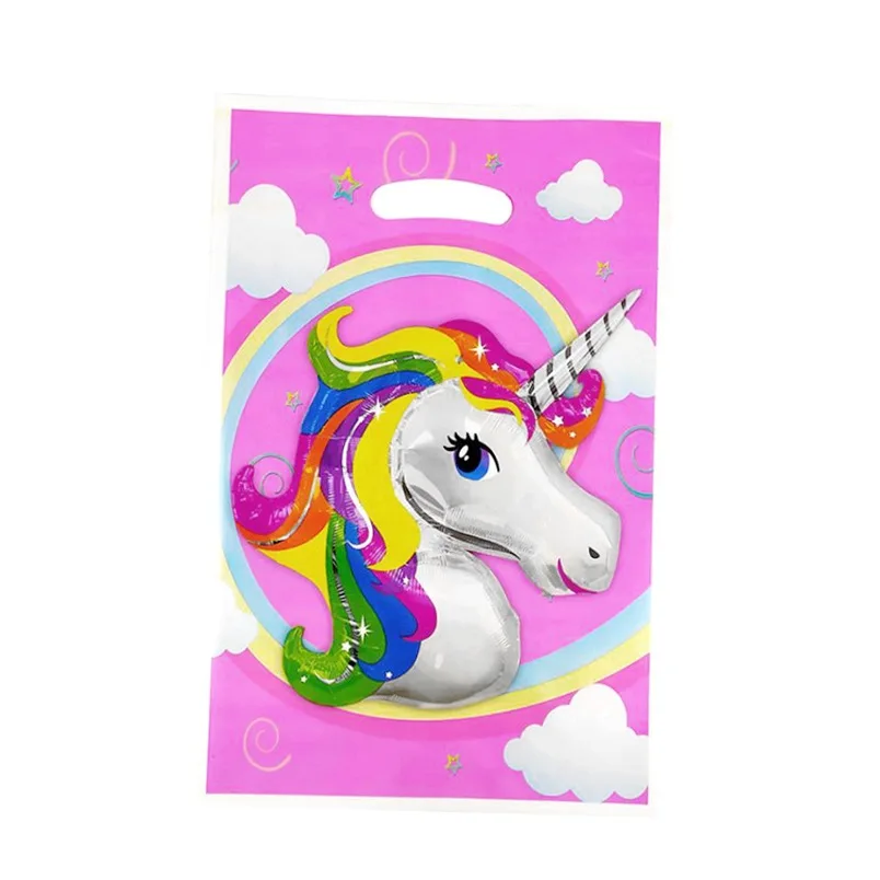 

10pcs/lot Unicorn Theme Girls Favors Birthday Event Party Gifts Loot Bag Candy Cookie Surprise Disposable Plastic Decorati