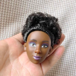 Elegant Black Lady Doll Head 1/6 Size with Multicolor Hair and Impeccable Makeup - Perfect for Collections, Gifts, and DIY Doll Projects (WHITE)