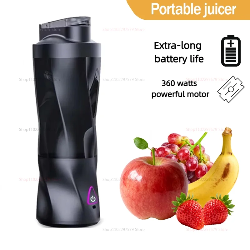 عصارة خلاط كهربائية محمولة مع غطاء للسفر، عصير صغير قابل لإعادة الشحن عبر USB، مصنوع خصيصًا لخلاط فواكه السفر العائلي