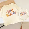 Big/Little Sister Print Family Matching Set Casual Retro Sisters Outfit Short Sleeve Kid T-shirt+Baby Bodysuit Summer Clothes 1