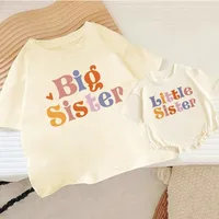 Big/Little Sister Print Family Matching Set Casual Retro Sisters Outfit Short Sleeve Kid T-shirt+Baby Bodysuit Summer Clothes 1