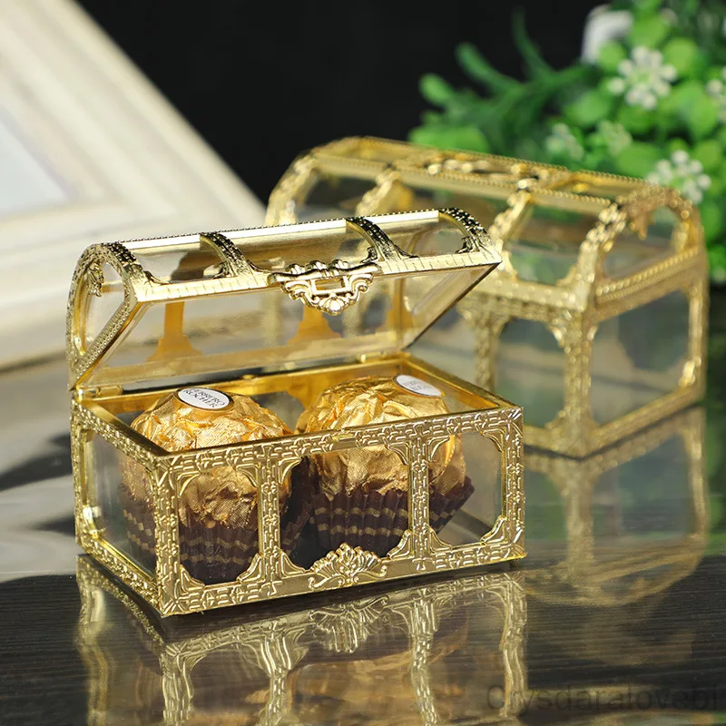 24Pcs Candy Box Treasure Chest Shape Sugar Contenitori Holder Gift Storage Case Wedding Party Hand Gift Hollow Ferrero Candy Box